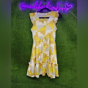 JODIFL Yellow and White Ruffle Summer Dress